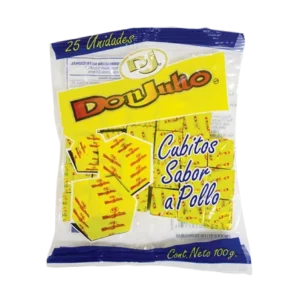 Cubitos de Pollo Don Julio Bolsa de 25 und. 100 gr. La porción perfecta de delicioso sabor a pollo concentrado, perfecto para elaborar: sopas, arroces, guisos o vegetales.